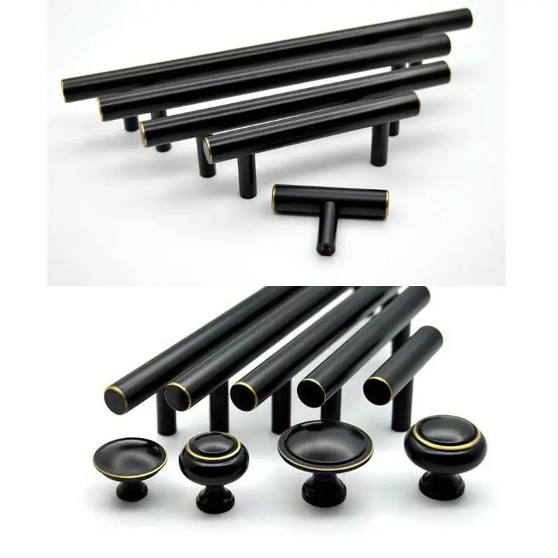 

HQ 50-320MM Solid Core Brass+Nordic Black Kitchen Cabinet Knobs and Handles Drawer Pulls Bedroom Knob Brass T Bar Handle Knob