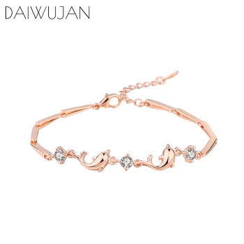 

DAIWUJAN Korean Rose Gold Dolphin Bracelet Female 925 Sterling Silver Cubic Zircon Bracelets For Women Pretty Jewelry Gift