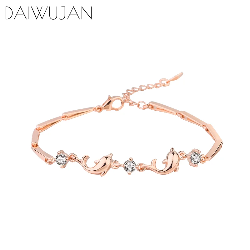 Корейский женский браслет DAIWUJAN из розового золота с искусственными фианитами