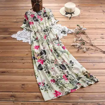 

2020 Women Vintage V Neck Floral Printed Long Dress Summer Short Sleeve Casual Sundress Robe Femme Retro Party Vestido Kaftan