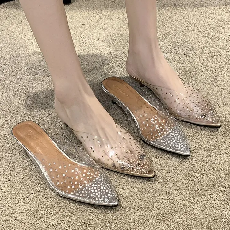 

Slipper Women's 2020 New Style WOMEN'S Shoes Summer Western Style Pointed-Toe Closed-toe Slipper Women's Thin Heeled Semi-high H