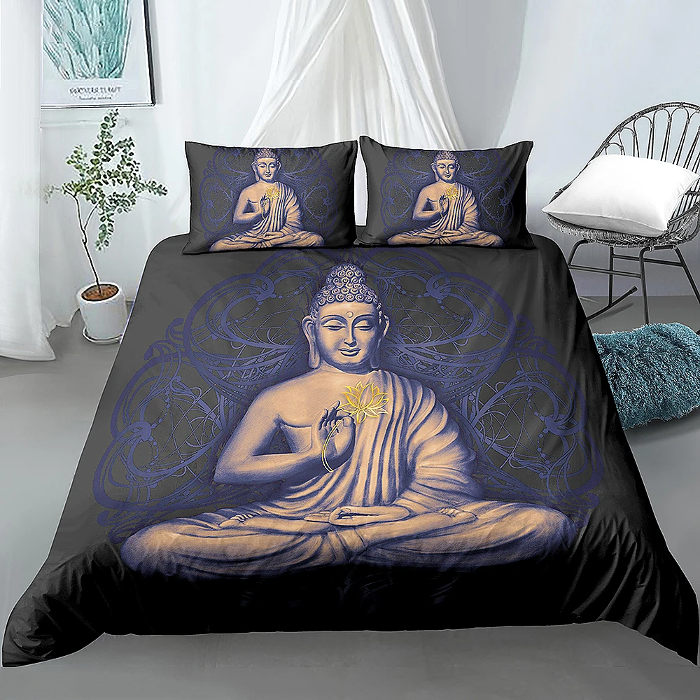 

2/3pcs Vintage Indian Buddha Meditating Pattern Duvet Cover Bedding Set for Bedroom Quilt Covers Comforter Home Bed Decor