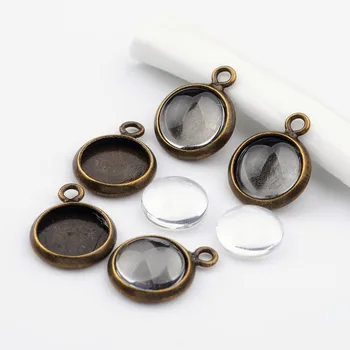 

10 Sets Bubble Locket Brass Pendant Cabochon Bezel Settings and Glass Cabochons