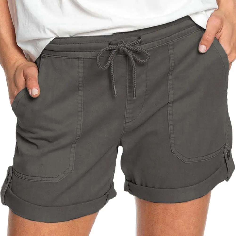 Casual Women Shorts Mid Rise Solid Color Drawstring Pockets Short Pants Summer Loose Home Fashion Streetwear Ladies Pant | Женская