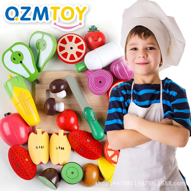

QZM Children Kitchen Play House Set Fruit Cut Cutting Baby Wooden Emulate Toy GIRL'S