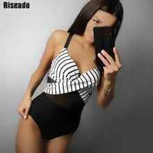 Riseado, сексуальный сетчатый сдельный купальник,, купальник для женщин, в полоску, с принтом, купальные костюмы, пуш-ап, пляжная одежда, купальники, XXL