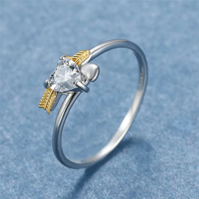 

Elegant Ladies Love Small Heart Zircon Ring Cute Sterling Silver Bride Wedding Ring Classic Double Color Party Rings For Women
