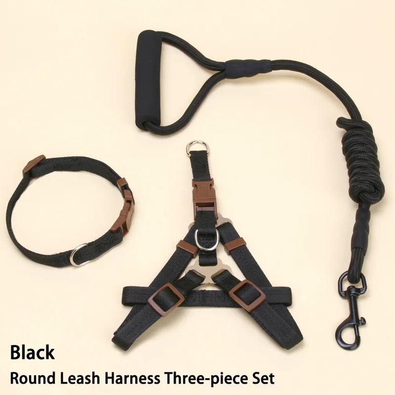 3pcs-Black Регулируемая шлейка для питомцев, наборы поводков для питомцев, жилет для собак, нагрудный ремень, одноцветная цепь для собак, Круглый поводок, ремни, наборы - Цвет: 3pcs-Black