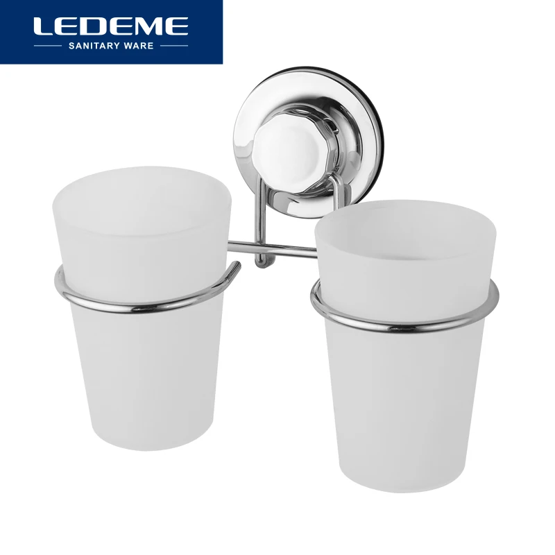 LEDEME Double Cup Holder Toothbrush Tumbler Holder Cup Adsorption Wall Mounted Stand Bathroom Accessory L3708