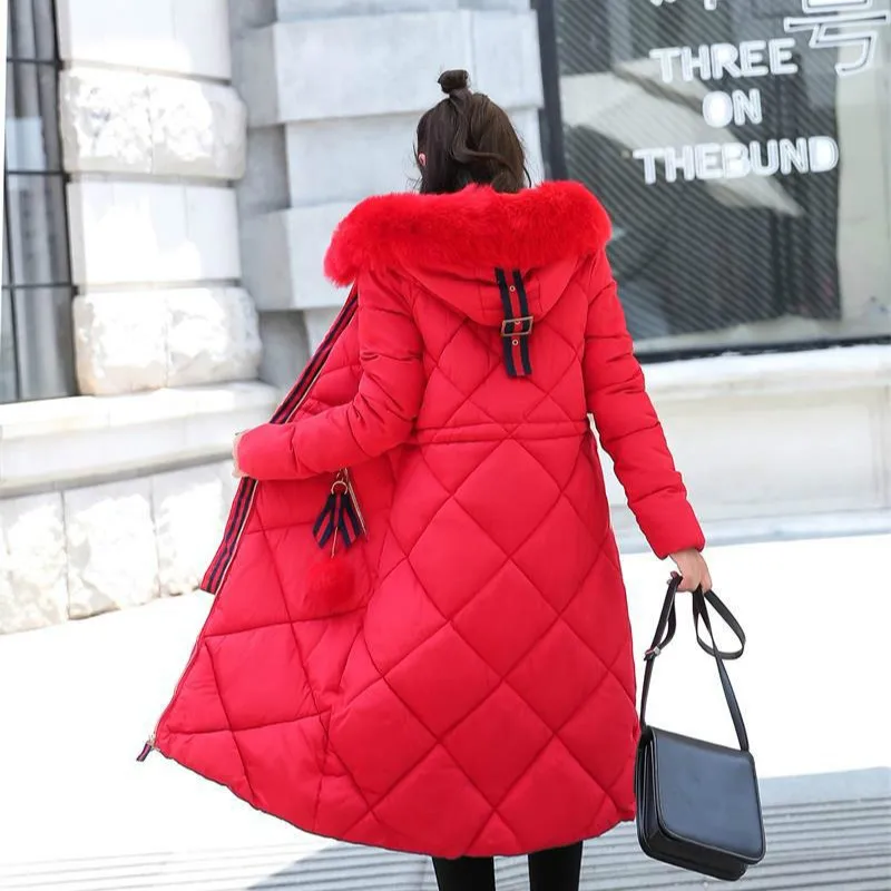 

Fashion Winter Women Hooded Long Warm Parkas Slim Fit Coat Thicken Office Lady Fur Collar Down Jacket Slim Fit Warm Coats CC25