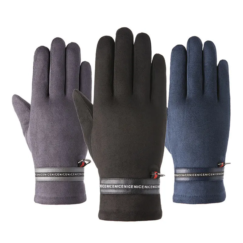 Cycling Gloves Warm Gloves Full Finger Gloves New Winter Men Sports Plus Plush Thick Warm Cashmere Cycling Riding Mittens Elastic Suede Leather Touch Screen Driving Glove C62