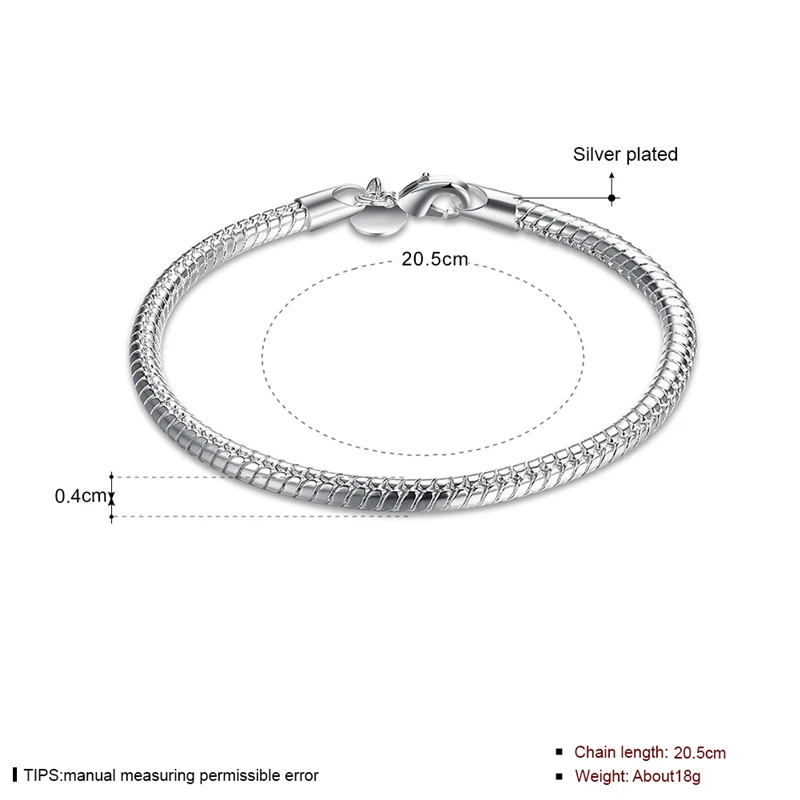 Браслет цепочка DOTEFFIL из серебра 925 пробы с застежкой лобстером 4 мм 20 см|bracelets