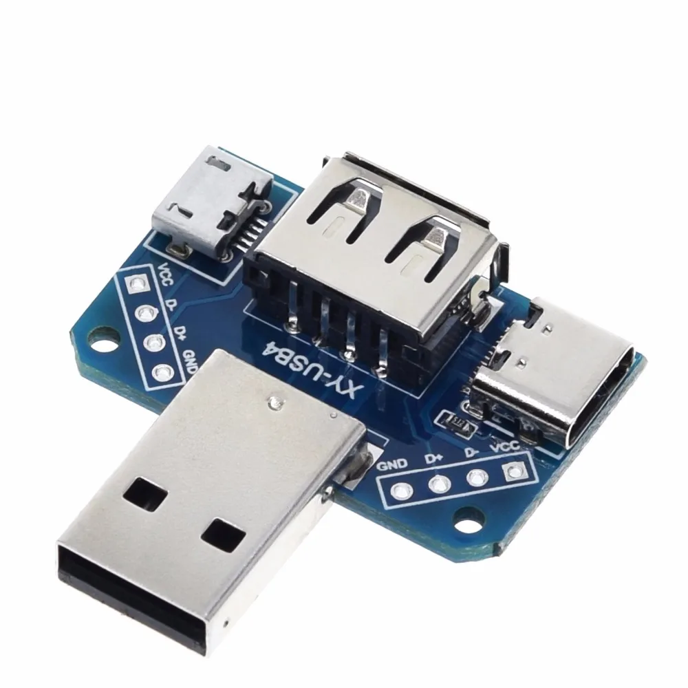 Usb-распределительная плата с разъемом USB к разъему type-c Micro Female USB 2,54-4 P, тестовая плата для передачи данных, usb-адаптер, пластина XY-USB4
