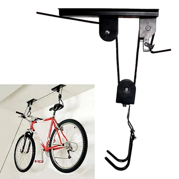 

Bicycle Rack Garage Saving Space Ceiling Mounted Bike Lift Durable Pulley Holder Accessories Storage Display Hanger Metal Hook