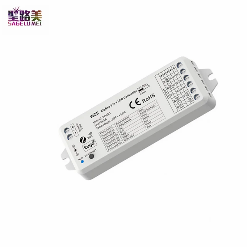 WZ5 DC12-24V Tuya app or RF 2.4G  Zigbee 5 in 1 5CH led controller for RGB RGBW RGBCCT single color temperature led strip lights