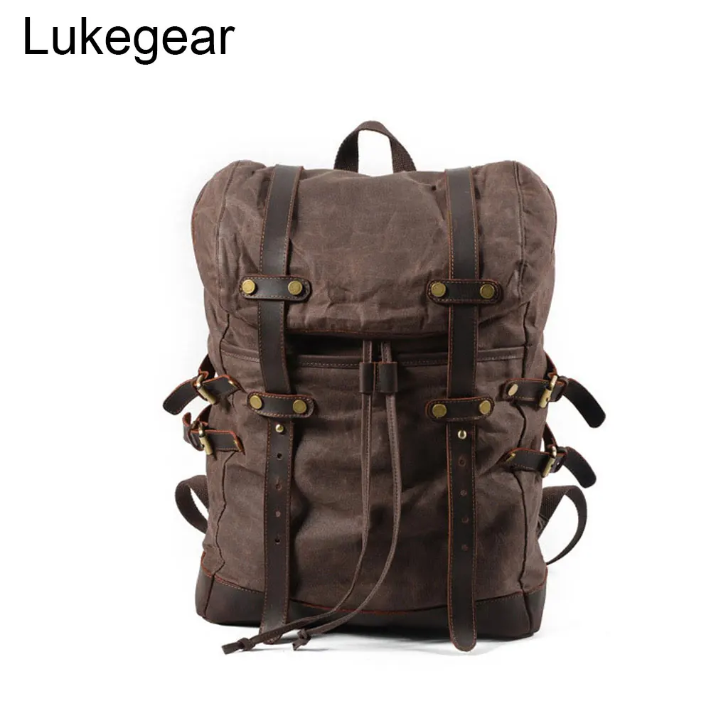 

Lukegear Canvas Travel Backpacks Purse Waterproof Outdoor Packs Oil Wax Vintage Backbags 2020 Fashion