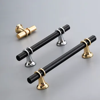 Modern Zinc Alloy Black Gold Door Handles Kitchen Cabinet Handles Solid Drawer Knobs Fashion Furniture Handle Hardware