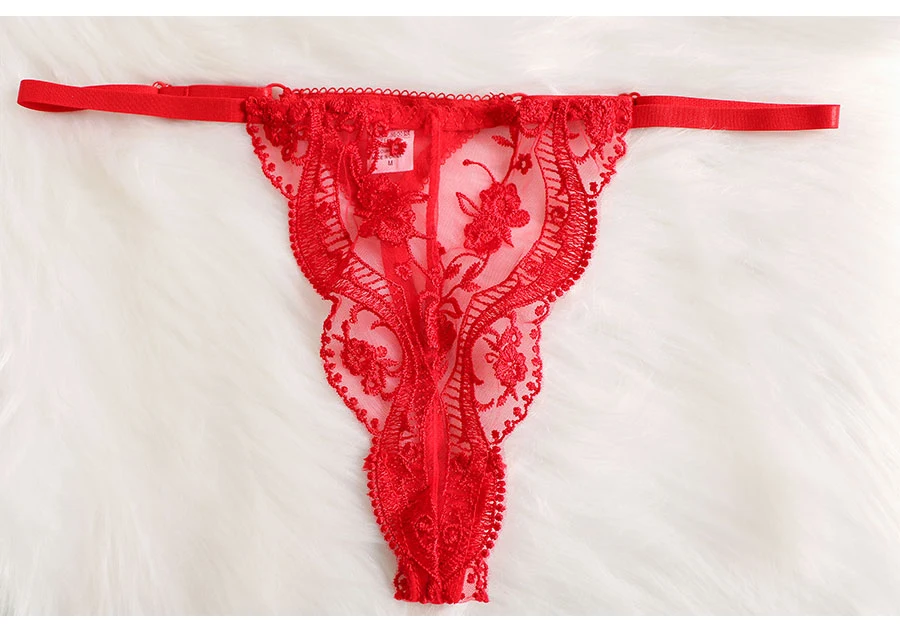 bra and knicker sets cheap Floral Embroidery Erotic Sets Transparent Lace Push Up Underwire Bras G-string Sex Panties Women Sensual Underwear Set Red womens underwear sets