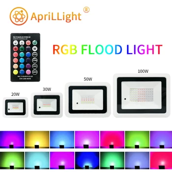 

Led RGB Flood Light 20W 30W 50W 100W IP68 Outdoor Spotlight 220V/110V RGB Reflector Projector Lamp With Color Remote Controller