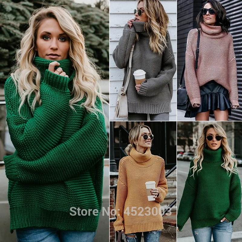 Women Turtleneck Knit Sweater Coat Winter Warm Solid Color High Collar Pullover Sweaters | Женская одежда