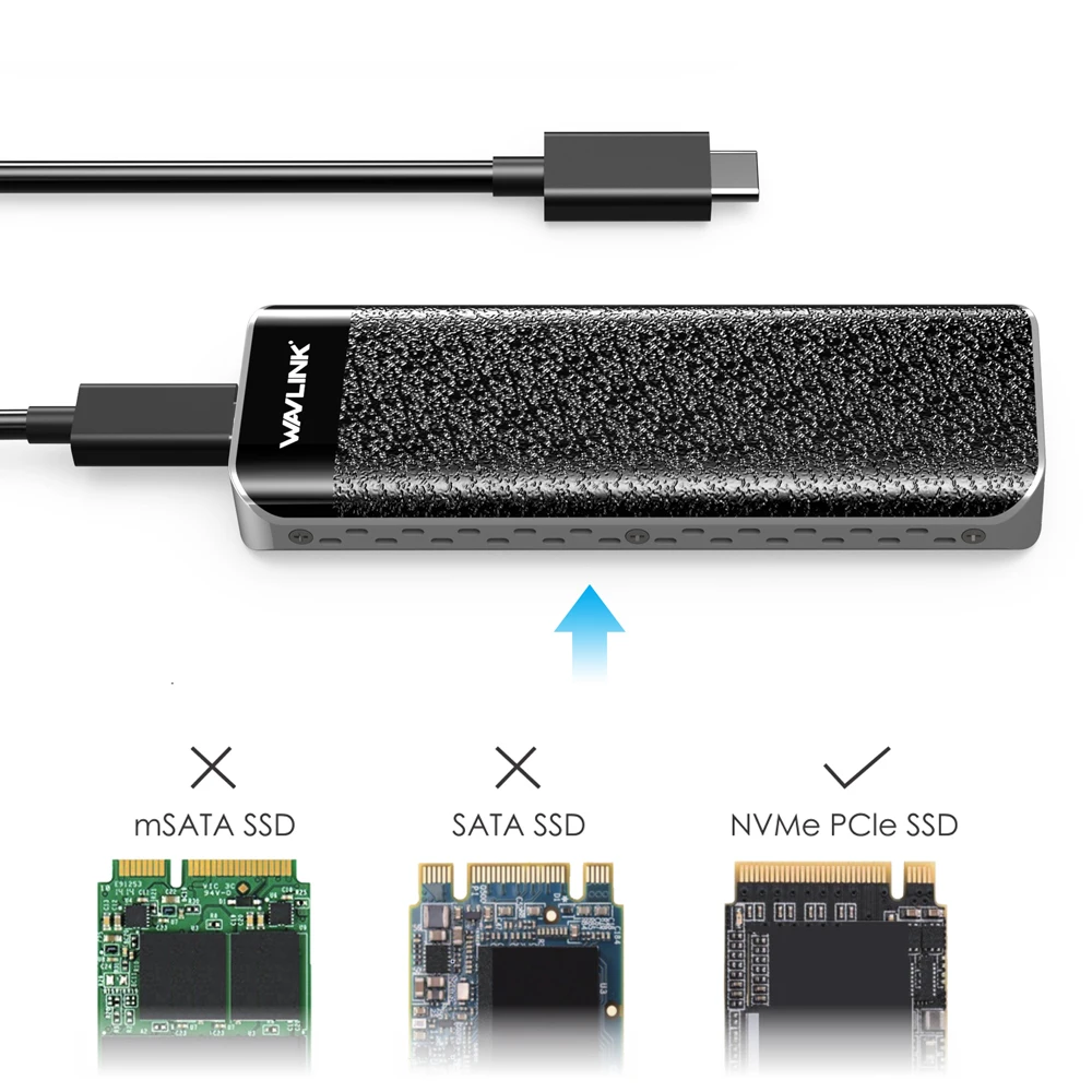 Wavlink USB-C M.2 NVMe корпус до 10 Гбит/с USB 3,1 Gen 2 SSD чехол m-ключ NVMe разъем Тип-C для 2230/2242/2260/2280 мм SSD жесткий диск