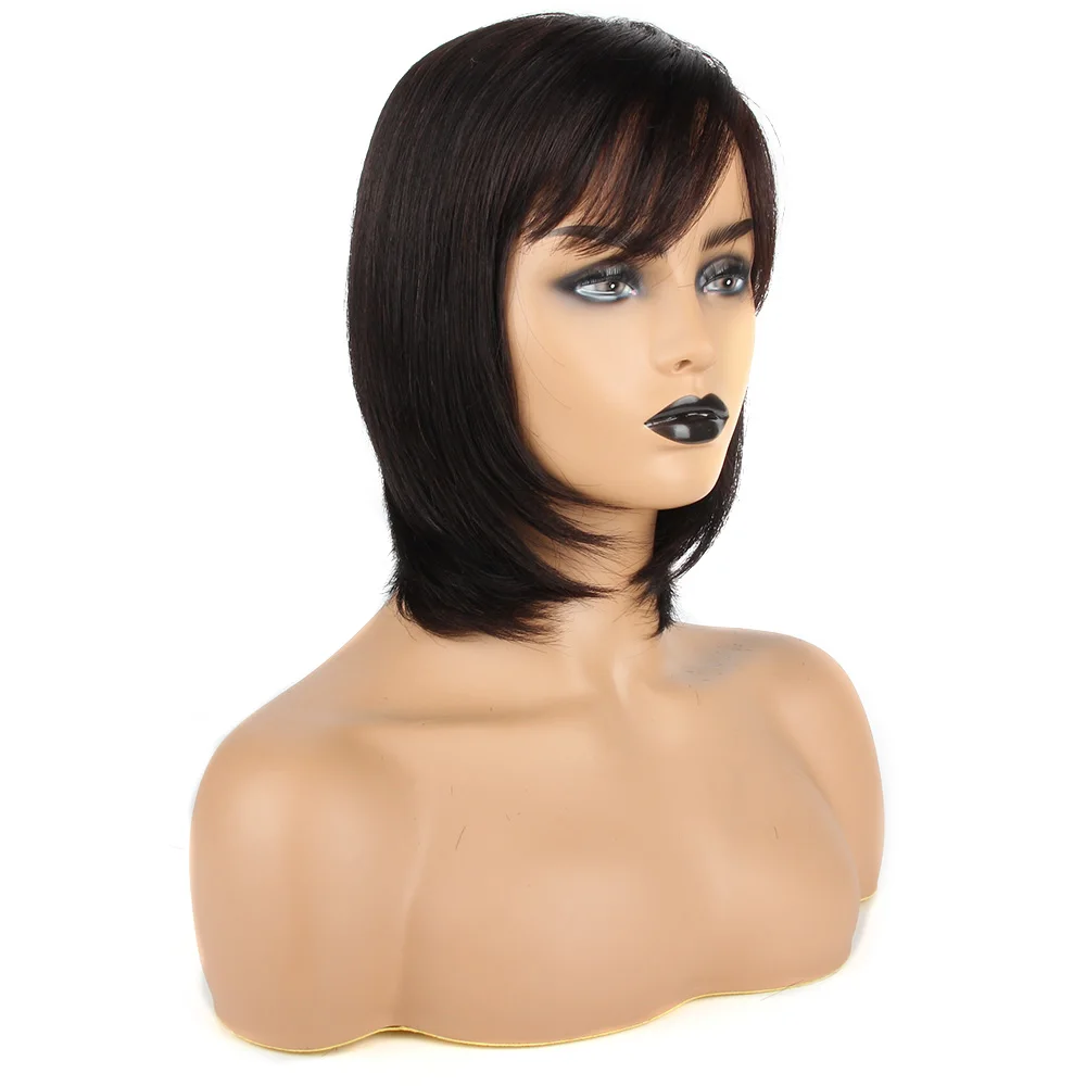 

Salonchat Hair Bob Wig Short Human Hair Wigs with Bangs for Black Women Remy Glueless Brazilian Bob Wigs Color 1B Free Shipping