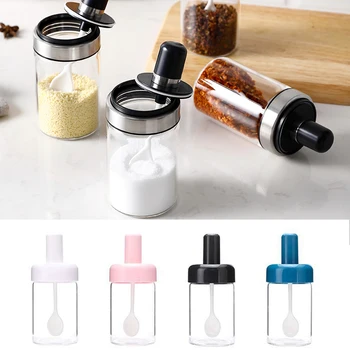 

Spice Storage Bottle Jars Spice Bottle Seasoning Box Kitchen Transparent Glass Pot Condiment Storage with Spoon for Kitchen