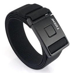 Men Belt Quick Release Magnetic Alloy Buckle Nylon Canvas Outdoor Sport Elastic Tactical Belt Casual Tooling Training Belt