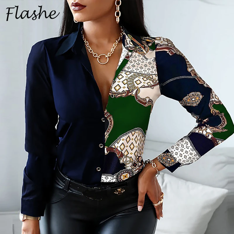 

New Long Sleeve Blouse Women Tops Office Lady Blouse Print Button Shirts For Women Blouses Casual Shirt Female Blusas 2021