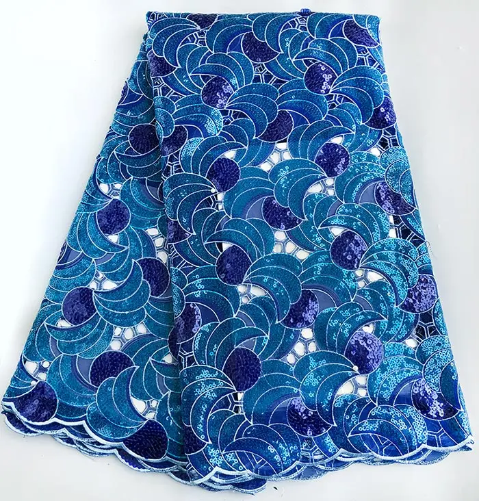 LightBlue Royal blue Ребенок персик полностью в блестках Блестящий Handcut Французский Кружева holed органза с кружевом в африканском стиле Ткань 5 ярдов в штуке - Цвет: LightBlue Royal blue