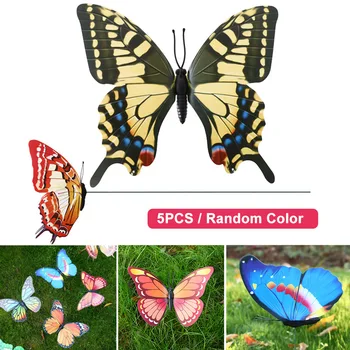 

5pcs Plant Decor Home Lawn Landscape DIY Colorful Crafts Simulation Garden Ornament Yard Universal Butterfly Stake 3D