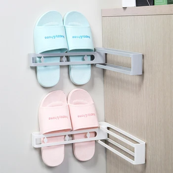 

2pcs/Set Foldable Rotating Slippers Shelf Bathroom Slipper Rack No Punching Wall-Mounted Drain Storage Slippers Rack JJ50751