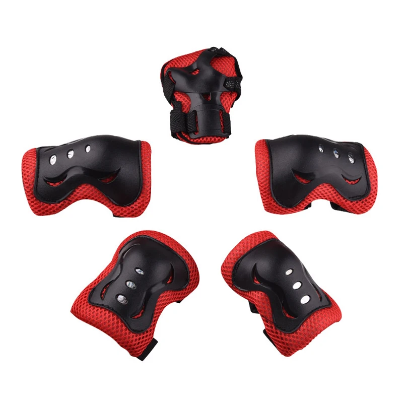 Kids Outdoor Sports Protective Gear Knee Pads Elbow Pads Wrist Guards Roller Skating Safety Protection 6 Pieces - Цвет: Красный