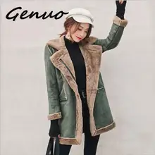 Зимние хлопковые куртки средней длины, повседневные, новинка, зимние женские куртки на молнии, оленья кожа, бархат, овечья шерсть, толстое хлопковое пальто для женщин