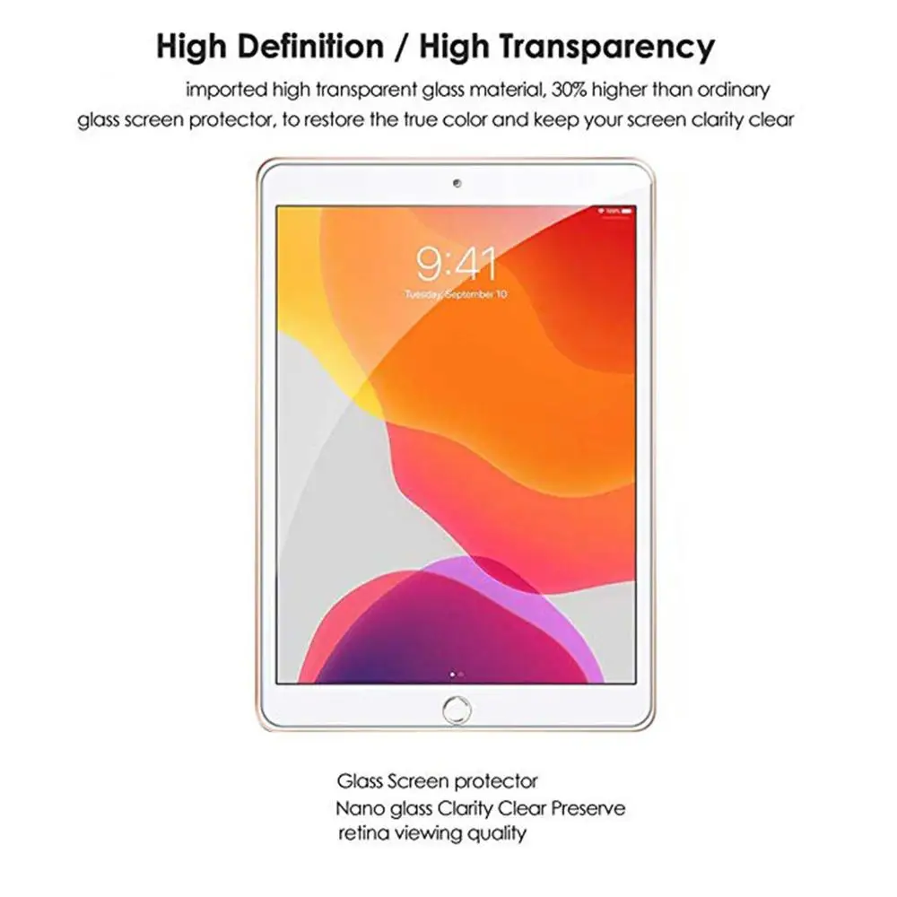 Защитная пленка для экрана для iPad 7-го поколения 10,2 дюймов, закаленное стекло с твердостью 9H HD, прозрачная стеклянная пленка 1031
