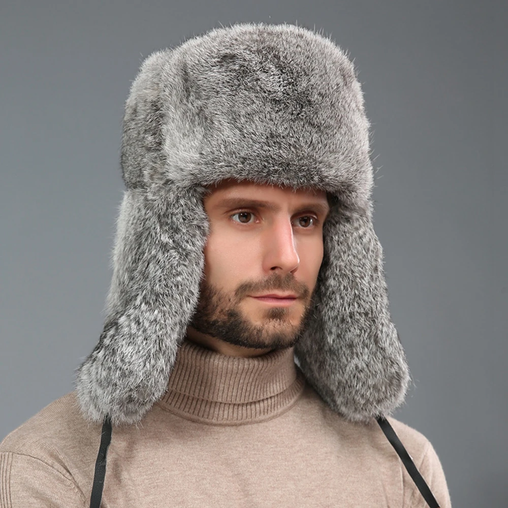 Rabbit Fur Earflat Hat For Men Winter 