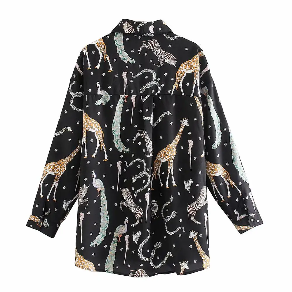  new women vintage animal print casual smock Shirts blouses women turn down collar business roupas f