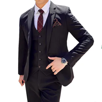 

Suit Mens Autumn And Winter New Suits Korean Style Casual Male Clothing Single buckle Wedding Suit Dress (Jacket+Pant+Vest)