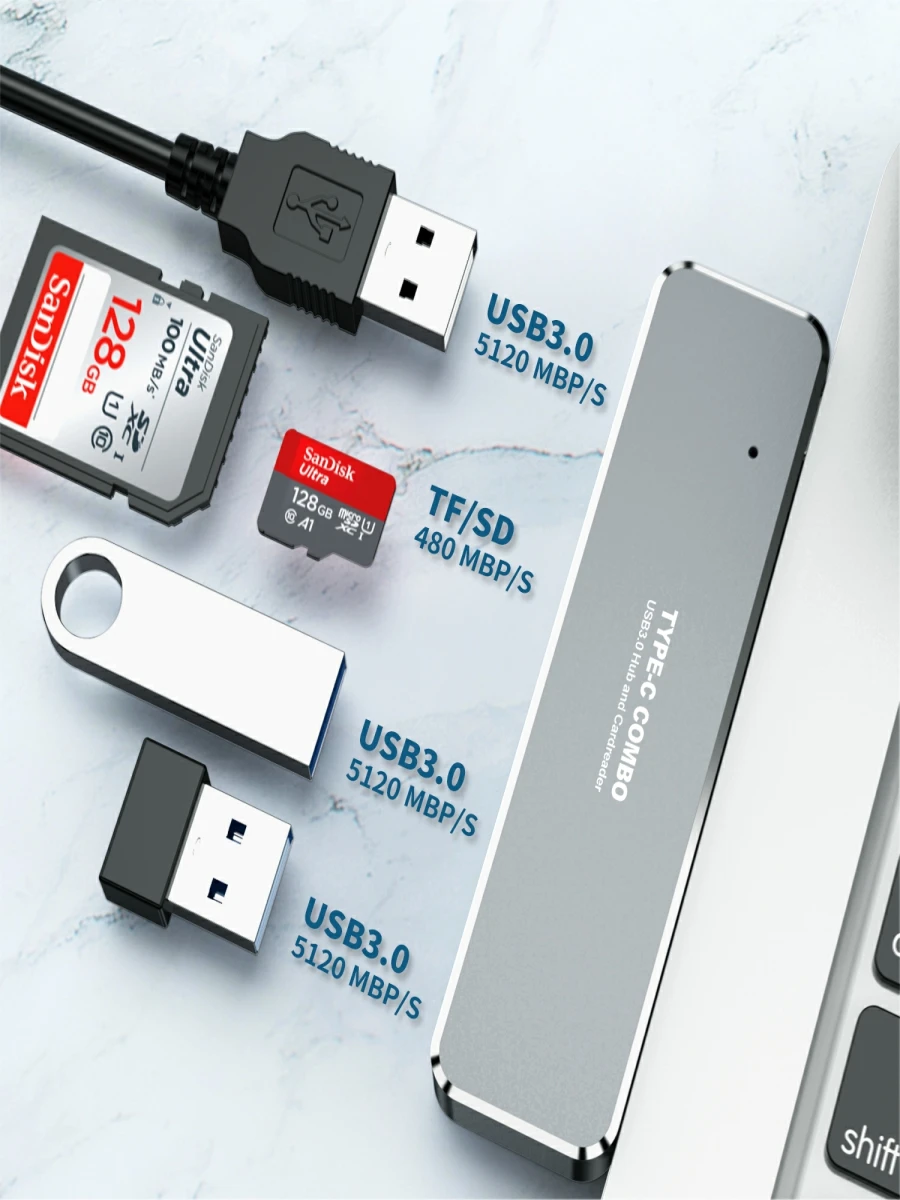 Этот товар по выгодной цене Тип c концентратор usb3.0 * 3 + SD/TF 5 в 1for ноутбук к