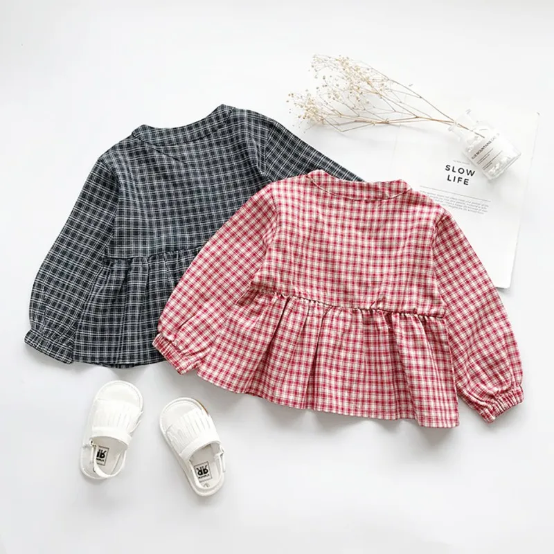 Hilittlekids/осенние хлопковые топы в клетку для маленьких девочек; блузка с длинными рукавами; Детские повседневные рубашки