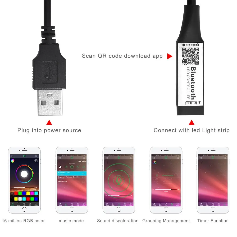 5 В USB светодиодный RGB Bluetooth контроллер для ТВ ПОДСВЕТКА светодиодный музыкальный таймер RGB контроллер пульт дистанционного света Wifi Волшебный дом красочный