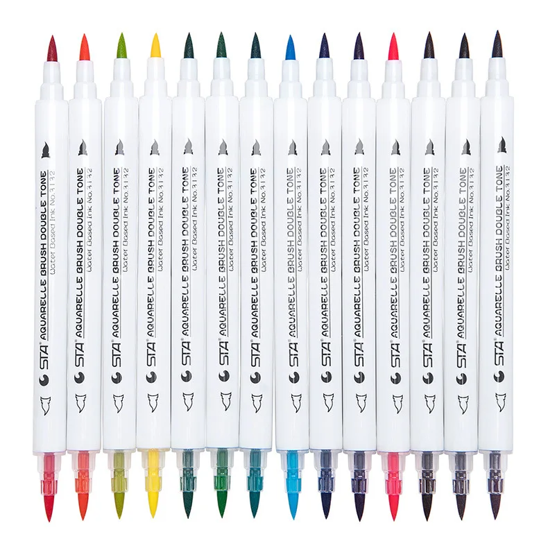 24 puntas de pincel de doble punta c/ómic caligraf/ía dibujo Pluma de dibujo de acuarela marcadores de acuarela para colorear no t/óxico