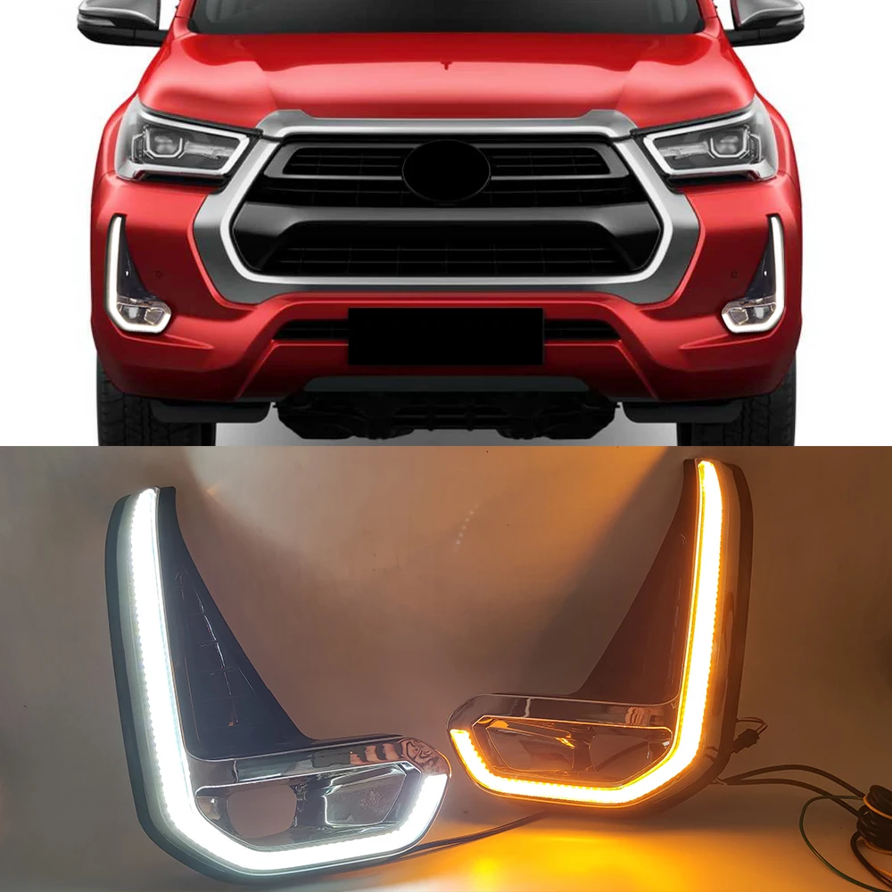 thumbnail image 1 of juego de luces LED de circulación diurna para coche Toyota Hilux Revo 2020 2021 2022, luces LED de señal de giro amarillas, luces diurnas DRL, luces antiniebla, 1 of 4