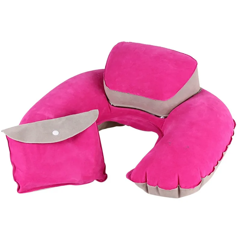 Inflatable Pillow Travel Air Cushion Camping Beach Car Head Rest Support U-shaped inflatable pillows with storage bag #4n19 (3)
