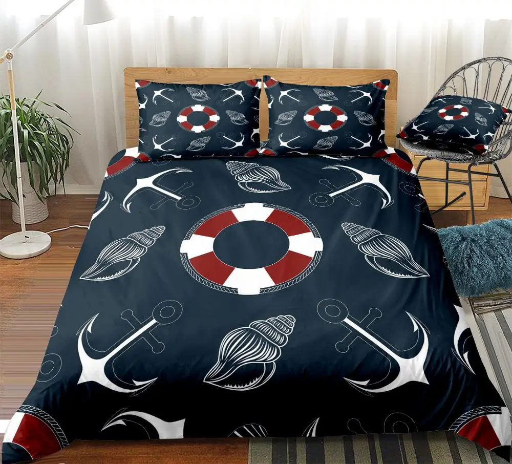 

Ocean Bedding Set Anchor Duvet Cover Set Rudder Boys Quilt Cover Beach Home Textiles Teens 3pcs King Bed Set Shell Conch Sea