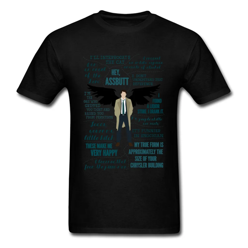 Latest Mens T Shirt Castiel_-_Story_line_5753 Custom Tees 100% Cotton Short Sleeve Casual Tees Round Neck Top Quality Castiel_-_Story_line_5753 black