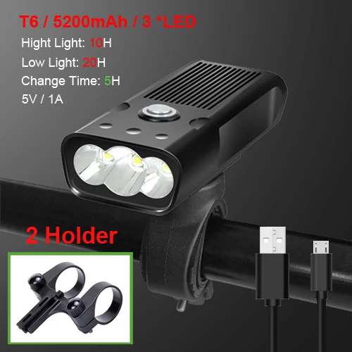 3 T6 5200 2 Holder NEWBOLER 5200 мАч велосипедные фары 2 держатель крепление MTB USB Перезаряжаемый как power Bank велосипед передний свет T6 светодиодный аксессуары для фонарей - Цвет: 3 T6 5200 2 Holder