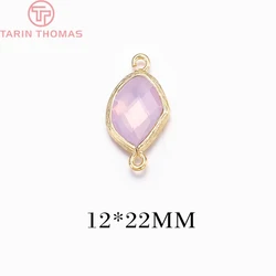 Set of 4 Elegant 24K Gold or Silver Brass Connect Charms with Colorful Glass Beads (Pink Color)