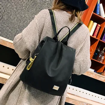 

Bags for Women Pu Zipper Black Double-Shoulder Backpack College Students Waterproof Large Capacity Storage Simple Bag Women