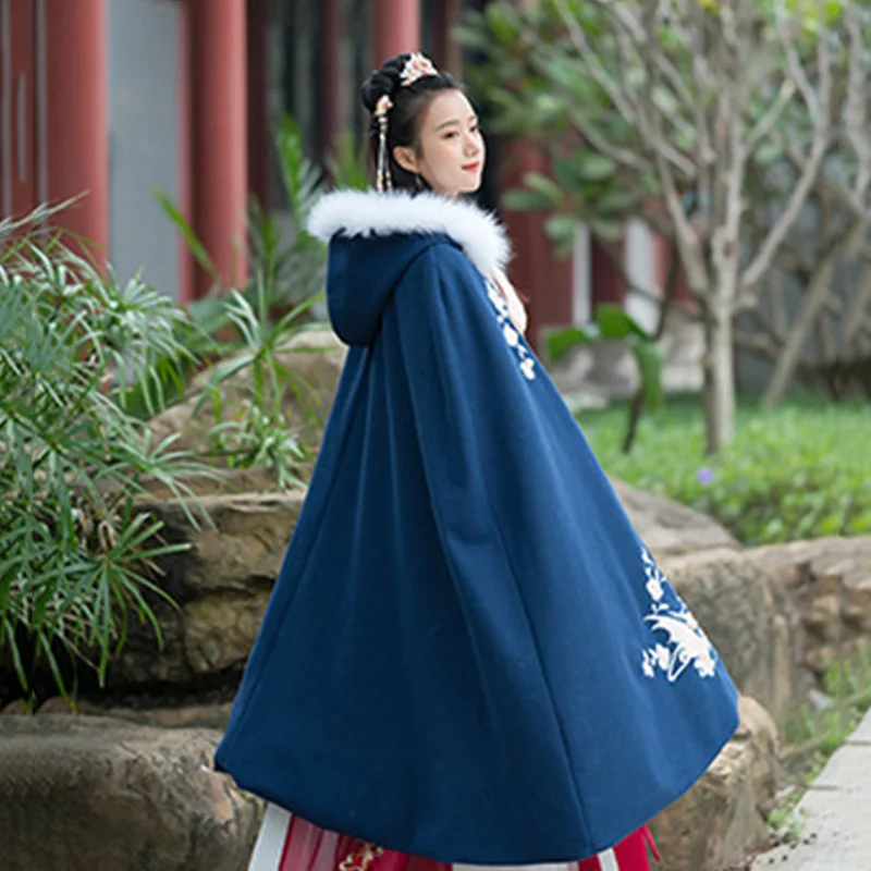 Вышивка Hanfu плащ для женщин народный фестивальный рейв наряд дамы осень и зима пальто певцы представление одежда DC3436 - Цвет: Синий